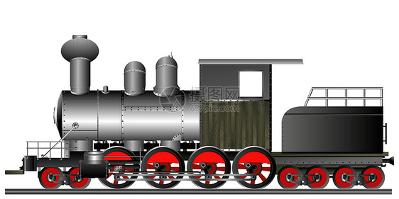 旧式机车铁路木头机器蒸汽旅行锅炉黑色栏杆煤炭车轮图片