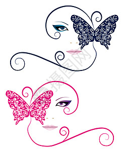 有蝴蝶的女孩螺旋嘴唇情绪蓝色粉色化妆品蕾丝眼睛女性头发背景图片