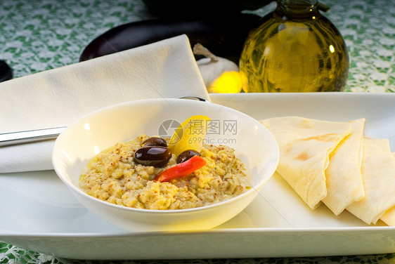 巴丁巴巴加努什蔬菜面包茄子柠檬餐巾美食夹层食物拼盘起动机图片