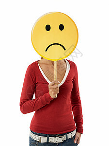 妇女表情女孩悲伤成人黄色符号女性沮丧毛衣腰部压力图片