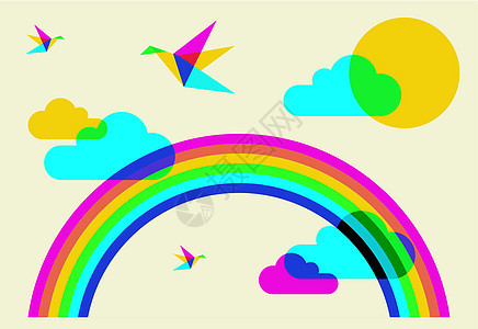 色彩多彩的蜂鸟和彩虹图片