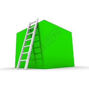 爬梯子商务男爬上光绿盒背景