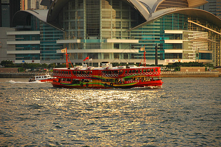 香港渡口胜地观光旅游旅行渡船日落背景图片