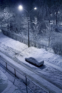 冬季晚夜场景灯笼下雪生活公园住宅暴风雪气候胡同城市图片