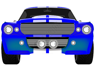 白色隔离的蓝色运动车前追求速度插图电机保险杠小路汽车合金大灯极速者图片