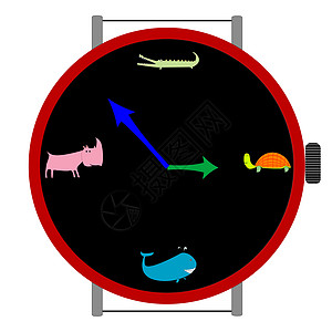 与动物在一起的时钟小时乐趣耳朵古董倒数小路艺术圆圈蓝色手表图片