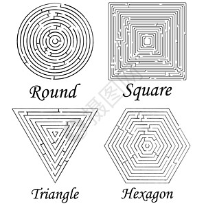 4个迷宫形状对白红色圆形游戏插图旅行剪贴概念钥匙学习解决方案图片