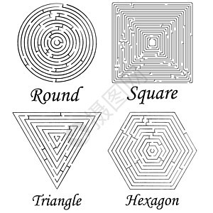 4个迷宫形状对白红色圆形游戏插图旅行剪贴概念钥匙学习解决方案图片