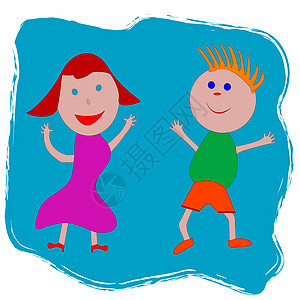 幸福快乐的男女儿童幼儿园苗圃绘画乐趣学校女孩们墨水喜悦微笑程式化图片