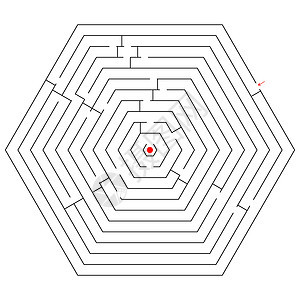 六边黑迷宫钥匙困惑白色小路概念剪贴帮助阴影旅行解决方案图片