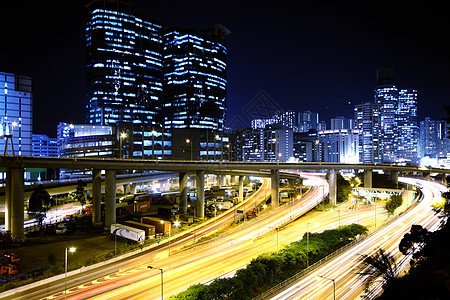 现代城市 晚上有高速公路交通 香港州康天空日落运动商业摩天大楼驾驶旅游戏剧性车辆街道图片