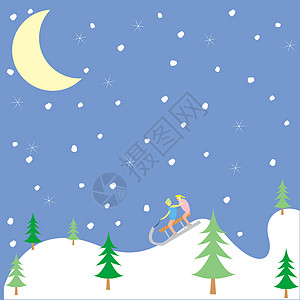 鹰 雪儿童在冬季玩耍插图青年童年跑步享受团体梯子天空孩子们朋友们