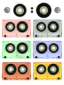 复古音频磁带套件记录电影卷轴插图娱乐音响袖珍噪音数据塑料图片
