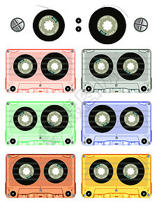复古音频磁带套件记录电影卷轴插图娱乐音响袖珍噪音数据塑料图片