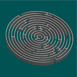 三维圆环迷宫概念解决方案红色困惑小路白色钥匙学习圆形帮助图片