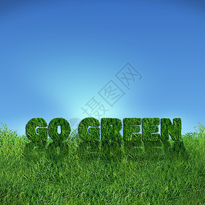 绿色的标志在青草上力量阳光发电机农场旋转气候农村天空生态风车图片