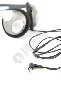 白色带电线的耳机电子产品立体声塑料电气黑色娱乐工具工作室绳索音乐图片