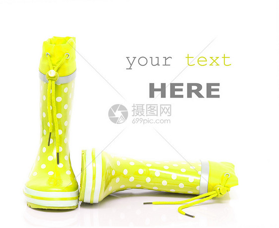 黄色橡胶皮靴天气孩子塑料靴子蕾丝橡皮下雨鞋类女孩们衣服图片