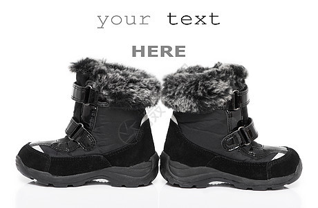 黑孩子的冬靴材料鞋类装饰品反射橡皮衣服毛皮女性童年女孩图片