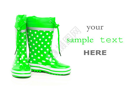 绿色橡皮靴胶靴孩子天气涉水衣服配饰塑料水坑季节蕾丝图片