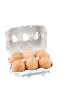 六只棕蛋 包装在纸箱里盒子团体白色卡片纸板饮食家禽小鸡早餐蛋壳图片