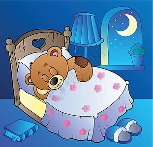 在卧室睡觉的泰迪熊图片