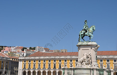 里斯本乔斯国王圣像建筑蓝色胜利正方形观光城市商业天空岩石雕像图片