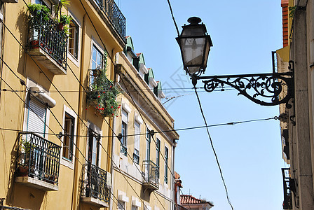 Lisbon s 城市景色场景古董房屋景观建筑首都阳台蓝色窗户市中心图片