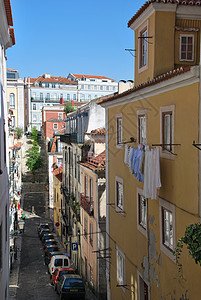 Lisbon s 城市景色阳台首都蓝色场景天空传统花朵街道古董建筑学图片