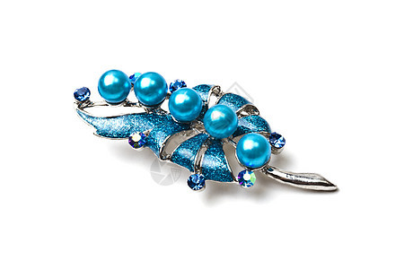 美丽的蓝胸针 白色被孤立宝石蓝色宝藏魅力金属玻璃首饰礼物古董奢华图片