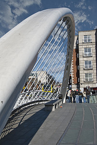 都都柏林桥建筑物汽车蓝色建筑背景图片