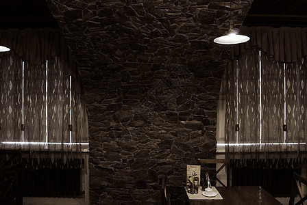餐厅大厅庆典用餐窗帘柱子建筑木头服务盘子椅子餐具图片