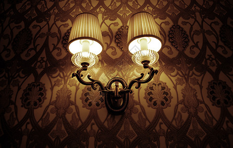 灯光模糊的墙灯照片灯笼棕色花边风格蕾丝装饰品金属材料墙纸艺术图片