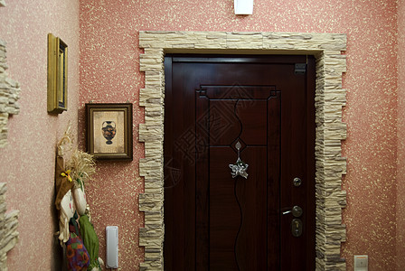 入口大厅装饰粉色娃娃房子墙纸风格墙壁砖块公寓大堂图片