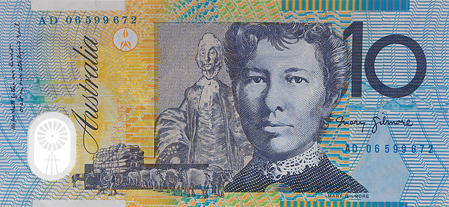 澳大利亚 十美元 说明笔记货币收藏蓝色现金背景图片