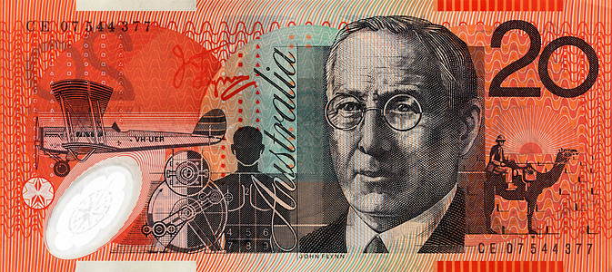 澳大利亚 20美元注货币收藏笔记红色现金背景图片