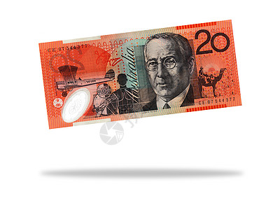 澳大利亚 20美元注收藏现金笔记红色货币背景图片