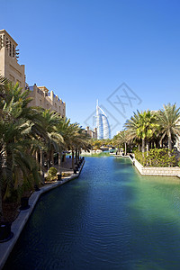 阿拉伯联合酋长国马迪纳特Jumeirah旅馆海湾建筑物古堡假期建筑学旅行酒店蓝色背景