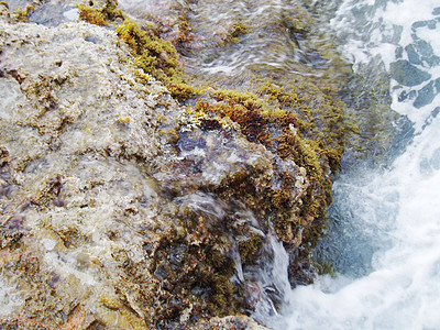 冲撞珊瑚礁的海水波浪天堂泡沫飞沫火花海洋花岗岩力量潮汐发泡波纹图片