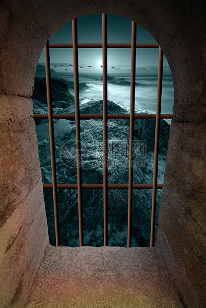 地城窗口反射风化月亮城堡窗户海洋堡垒石头建筑学月光图片