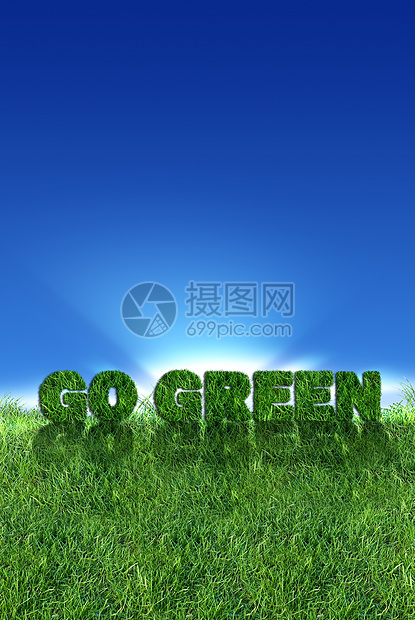 绿色的标志在青草上场地风车生态仙境螺旋桨技术创新农场涡轮资源图片
