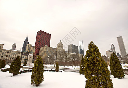 芝加哥市中心市天际摩天大楼建筑都市反射景观街道建筑学旅游办公室图片