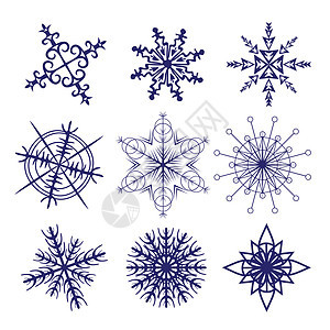 不同雪花的一组艺术品风格装饰绘画庆典星星插图季节薄片水晶图片