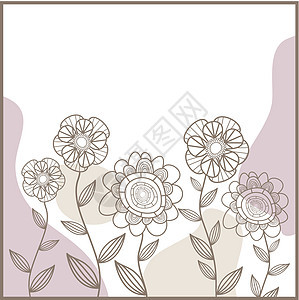 带鲜花的可爱卡装饰品风格框架叶子花园蓝色插图装饰墙纸卡通片图片