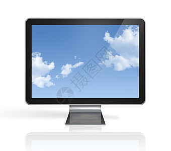 3D电视屏幕反射电子产品平面天空展示宽屏白色视频显示屏监视器图片