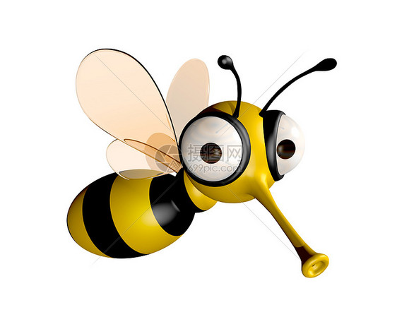 有趣的蜜蜂飞行卡通片插图3d黄色白色眼睛天线昆虫黑色图片
