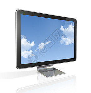 3D电视屏幕白色展示电子产品平面电脑显示器视频天空技术反射宽屏图片