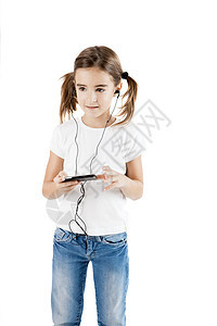 听音乐音乐娱乐儿童女性童年地面技术喜悦女孩白色图片