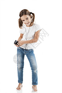 听音乐享受工作室童年喜悦音乐乐趣手机白色玩家孩子图片