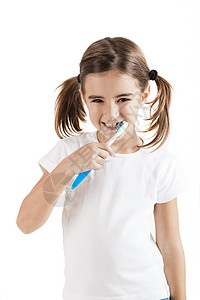 口腔卫生刷子牙刷喜悦幸福微笑牙齿女性快乐牙科女孩图片
